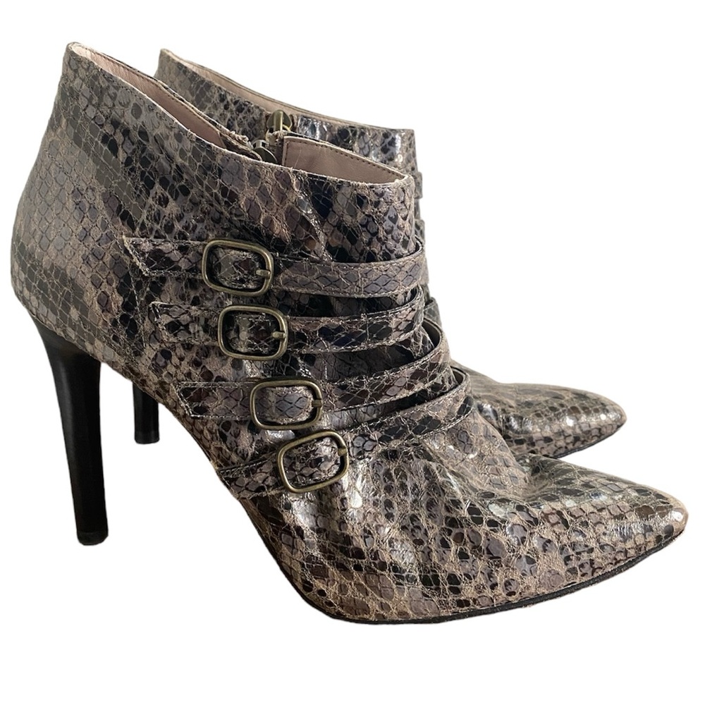 Classiques Entier Black & Brown Snakeskin Embossed Heeled Booties, Women’s 10 M